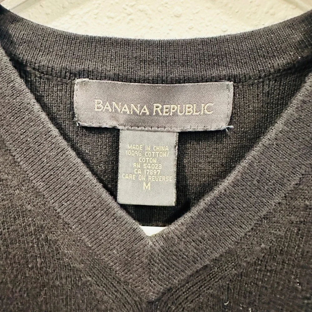 Banana Republic Mens‎ Black V Neck Sleeveless Sweater Vest Cotton Size M classic